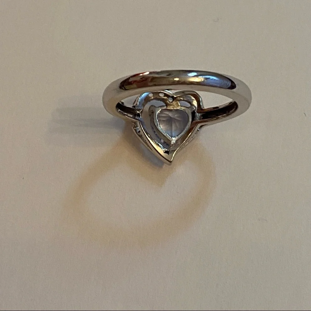 HENG NGAI HN RING STERLING SILVER BLUE TOPAZ HEART SHAPE PAVE SET CZ SIZE 6